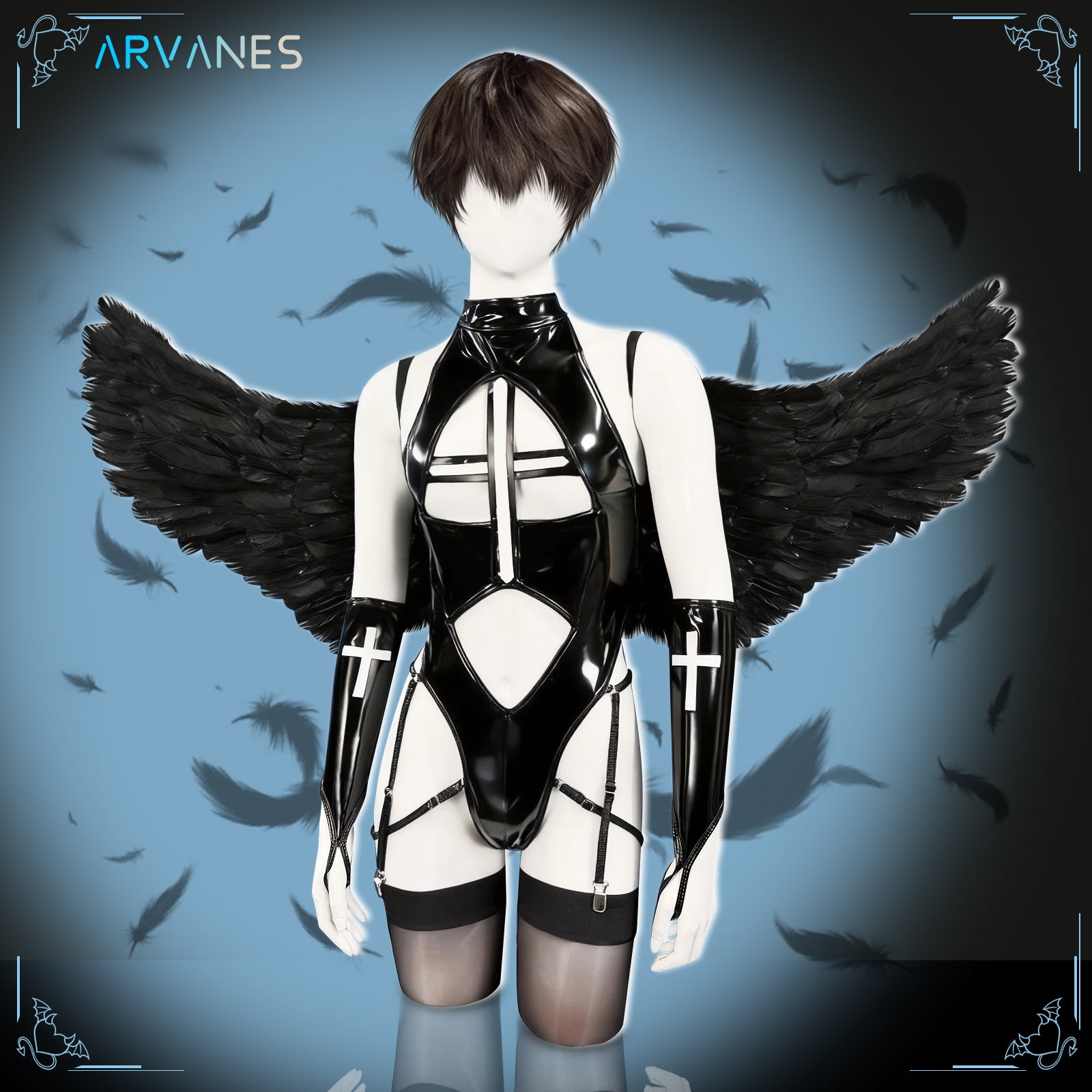 Pre-Order Dark Cross Wings Strappy Outfit  (4-Piece Set)AS07
