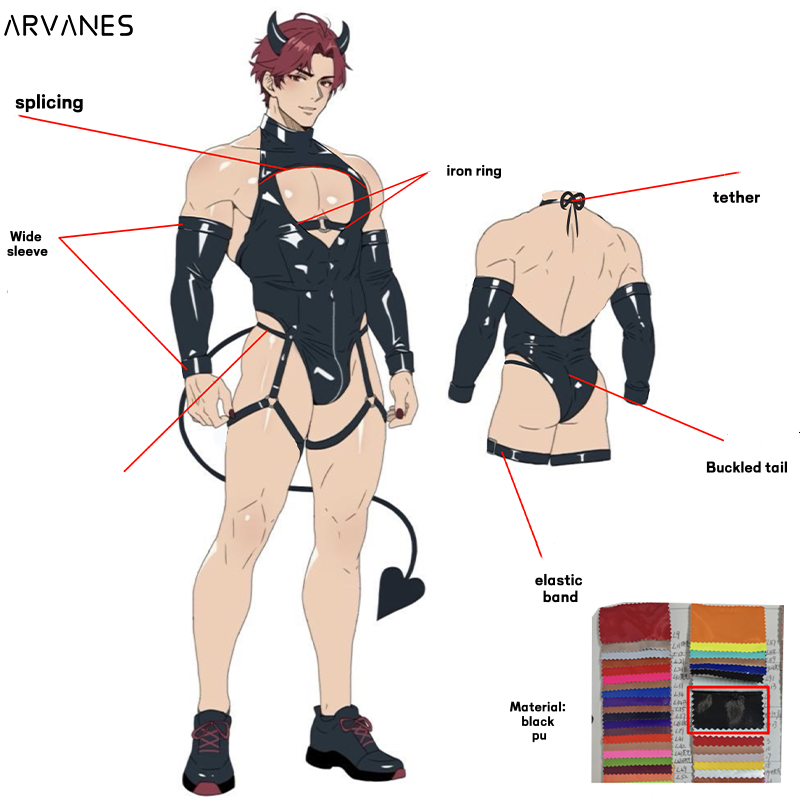 Pre-Order Devil Shiny Leather Strap Bodysuit  （5-Piece Set）  AS01